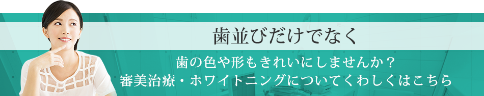 歯並びだけでなく歯の色や形もきれいにしませんか？審美治療・ホワイトニングについてくわしくはこちら