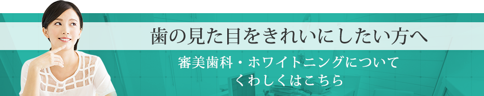 歯の見た目をきれいにしたい方へ審美治療・ホワイトニングについてくわしくはこちら